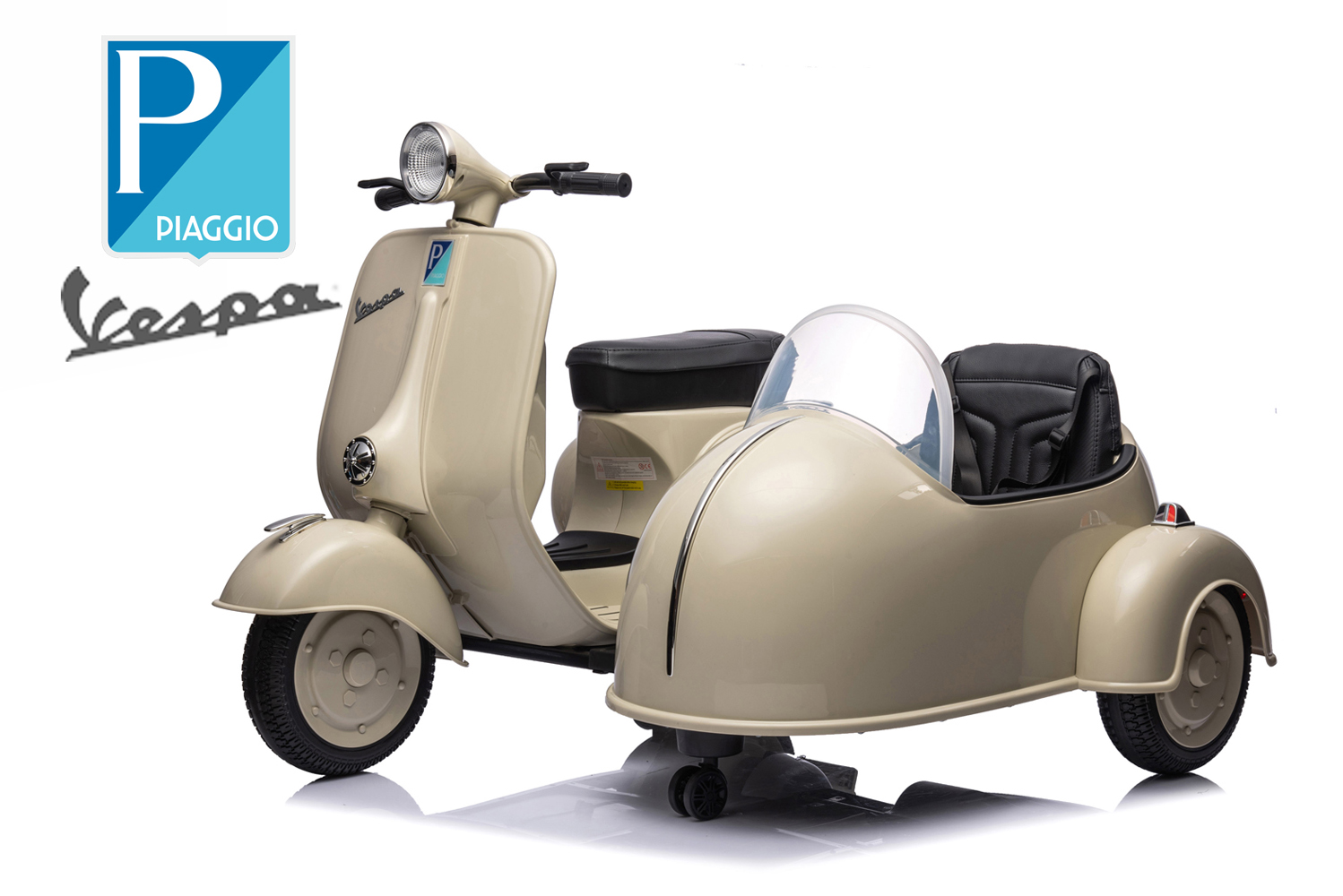 Elektro Kinder Motorrad Vespa 150 VL1T mit Beiwagen 2x 35W 12V 7A