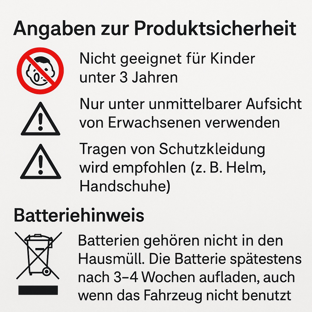 Sicherheitshinweis und Batteriehinweis