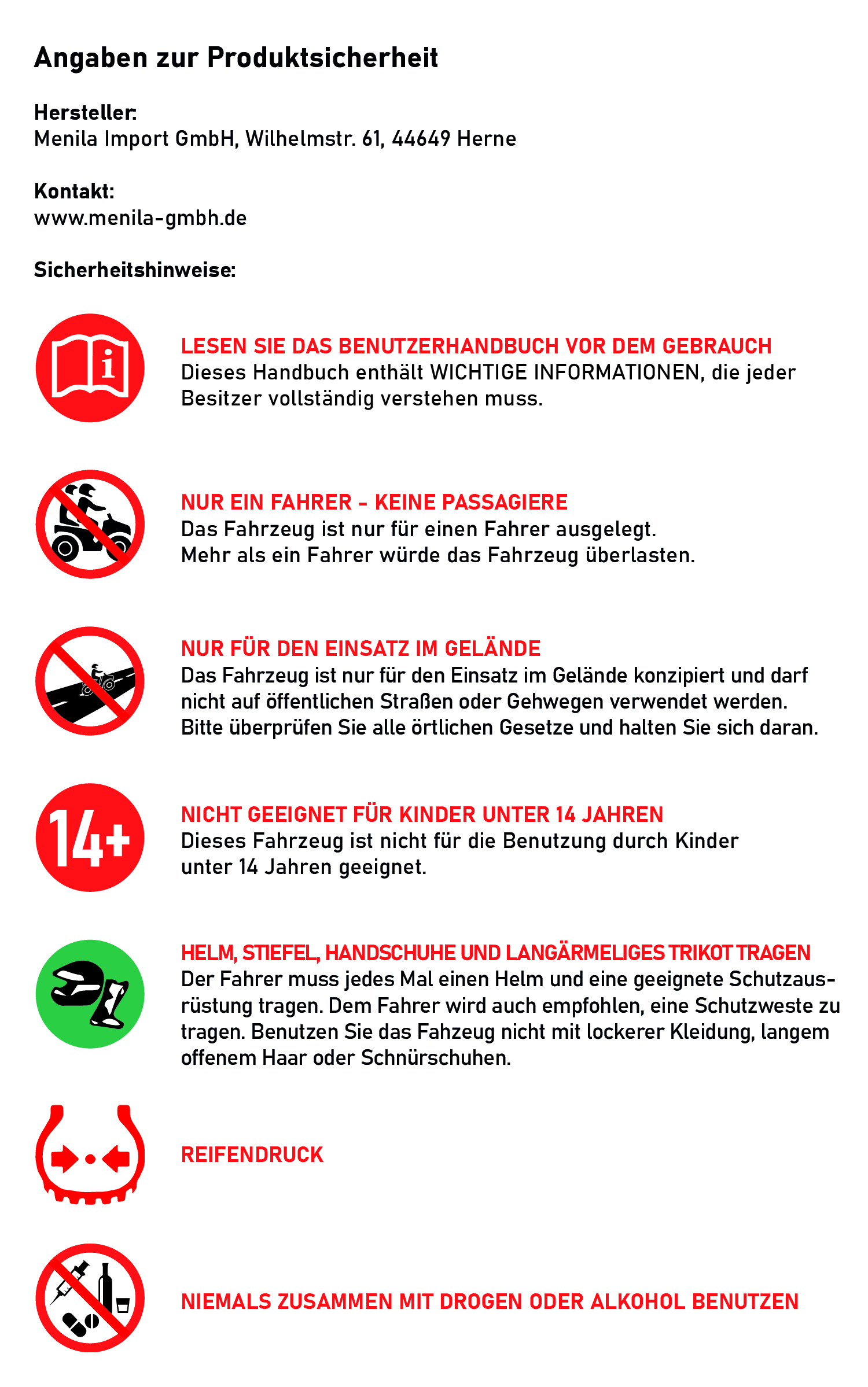 Sicherheitshinweise – Quads/Buggys ab 14 Jahren